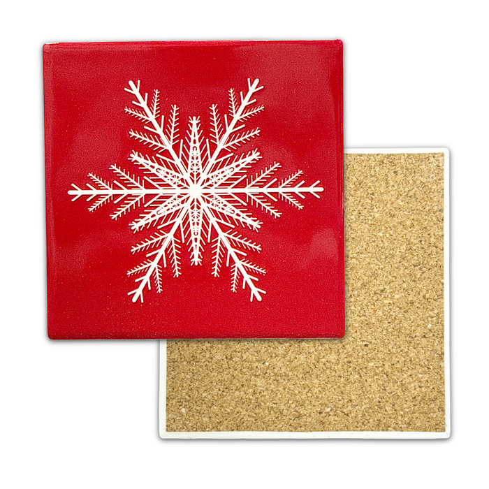 Set of 6 Textured Printed Ceramic Coaster - Merry Snowflake
