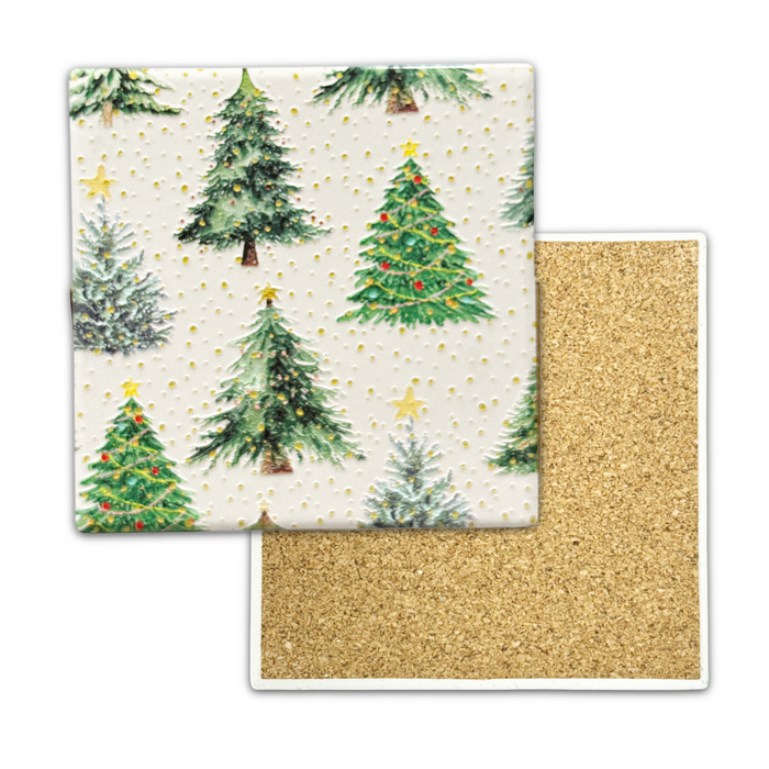 Set of 6 Textured Printed Ceramic Coaster - Confetti Trees