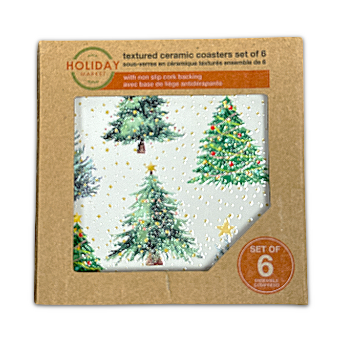 Set of 6 Textured Printed Ceramic Coaster - Confetti Trees