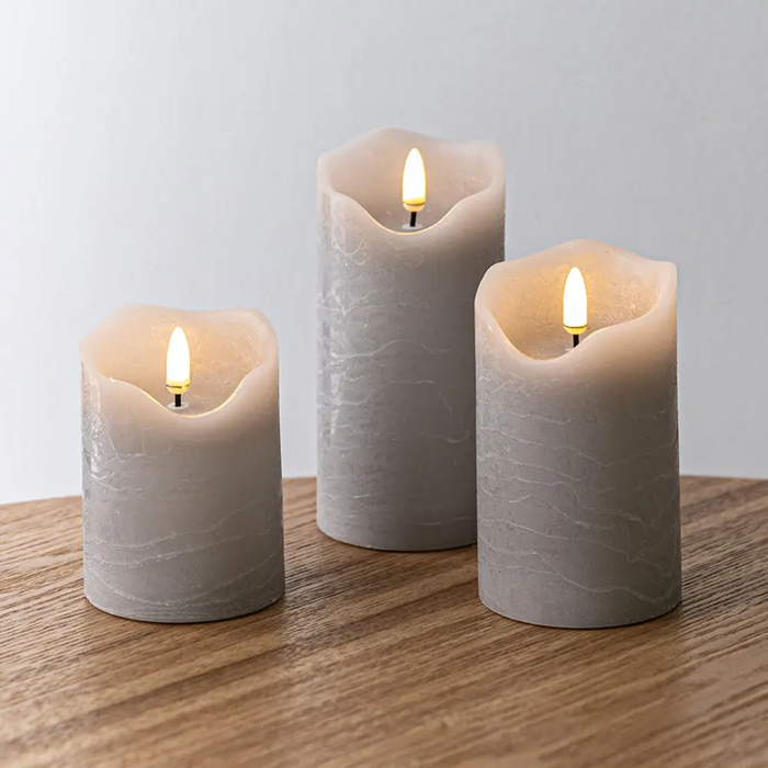 One Touch LED Pillar Candle Set of 3 - Tan