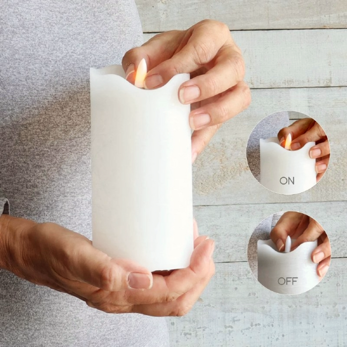 One Touch LED Pillar Candle Set of 3 - Tan