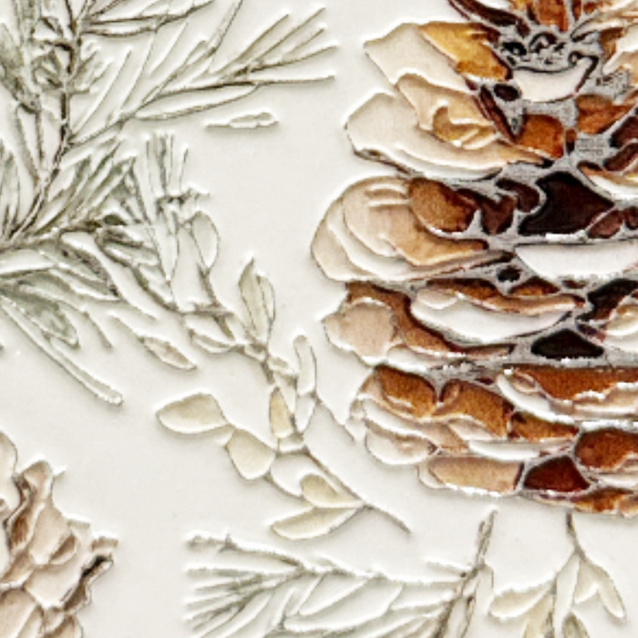 Set of 6 Textured Printed Ceramic Coaster - Pinecone Firs