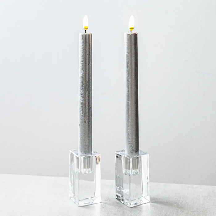 One Touch LED Taper Candles Set of 2 - Silver