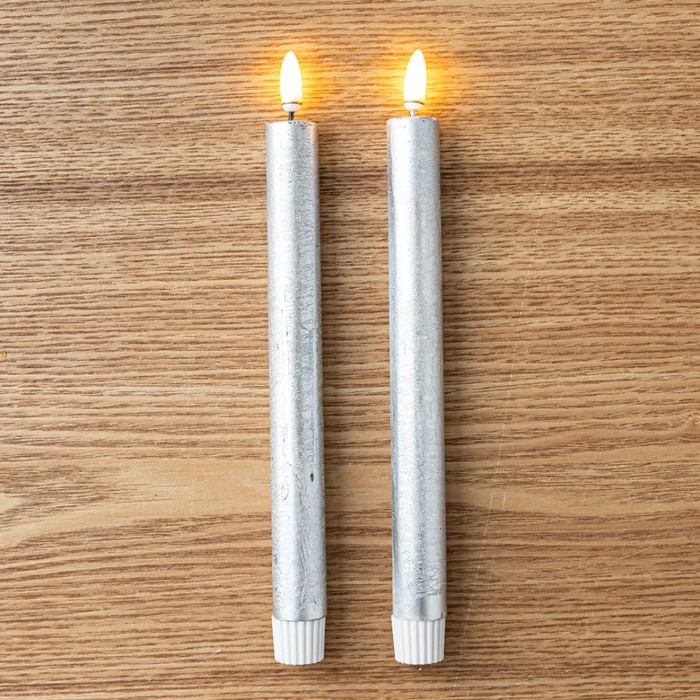 One Touch LED Taper Candles Set of 2 - Silver
