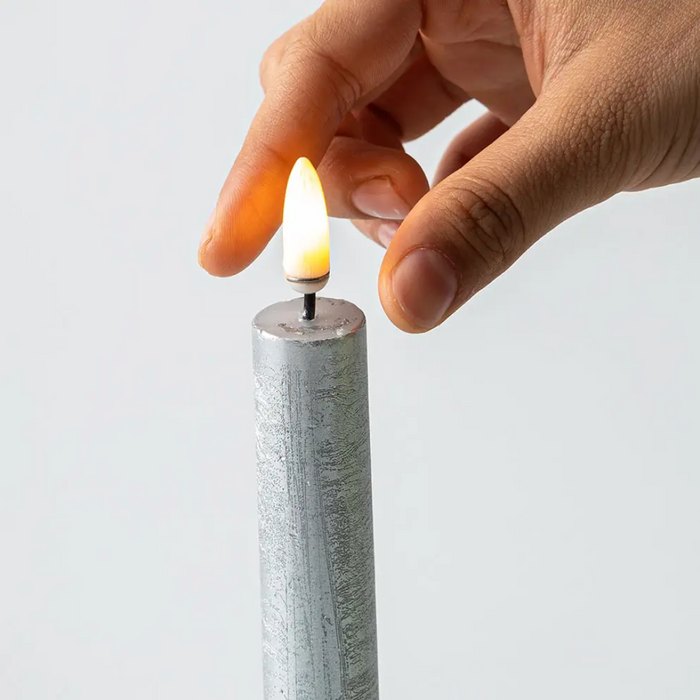 One Touch LED Taper Candles Set of 2 - Silver
