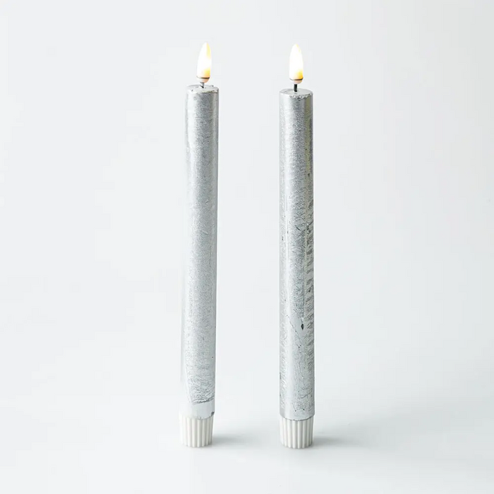 One Touch LED Taper Candles Set of 2 - Silver