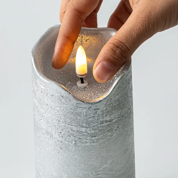 One Touch LED Pillar Candle Set of 3 - Silver