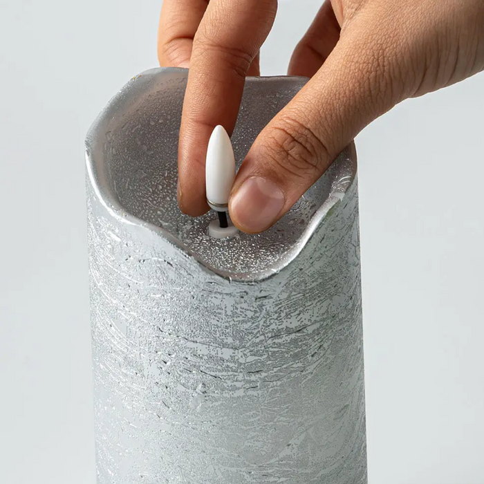 One Touch LED Pillar Candle Set of 3 - Silver