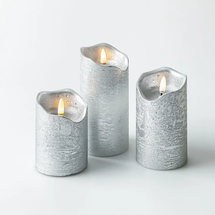 One Touch LED Pillar Candle Set of 3 - Silver