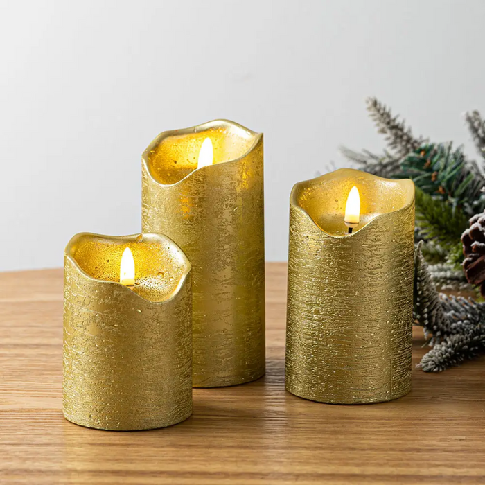 One Touch LED Pillar Candle Set of 3 - Gold