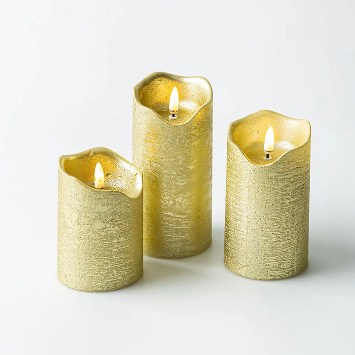 One Touch LED Pillar Candle Set of 3 - Gold