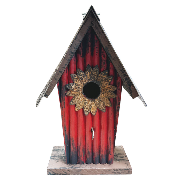 10" Red Wooden Birdhouse