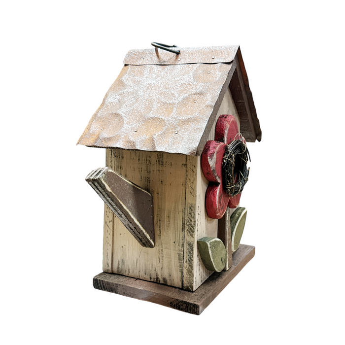 9" Tall Garden Themed Wooden Birdhouse