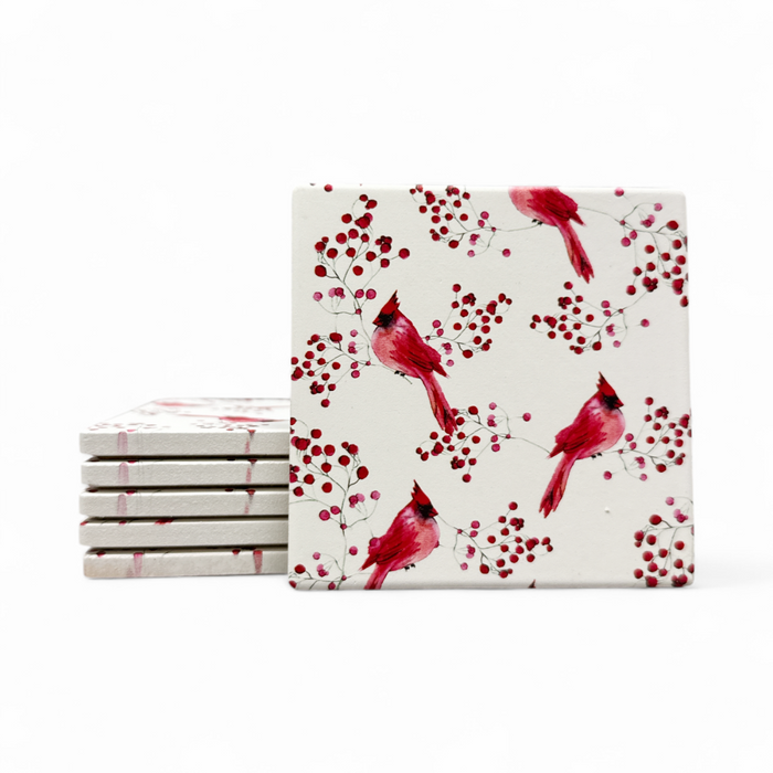 Set of 6 Printed Ceramic Coaster - Cardinal
