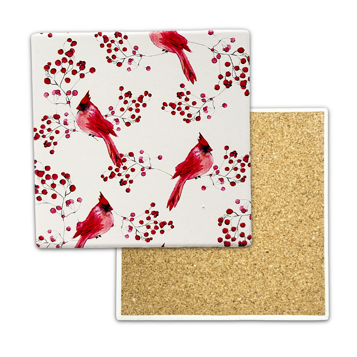Set of 6 Printed Ceramic Coaster - Cardinal