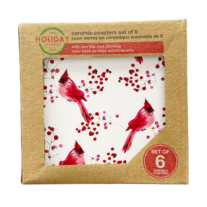 Set of 6 Printed Ceramic Coaster - Cardinal