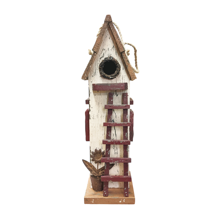 17" Tall Wooden Birdhouse With Ladder