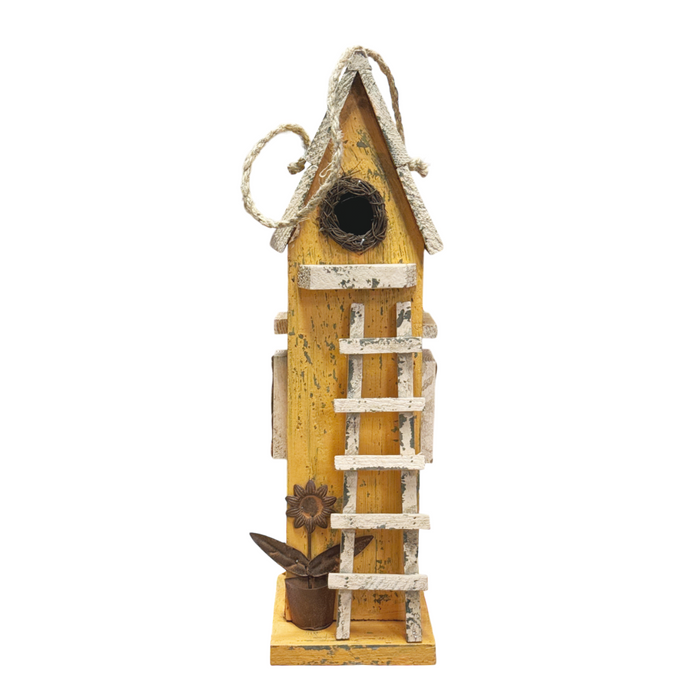 17" Tall Wooden Birdhouse With Ladder