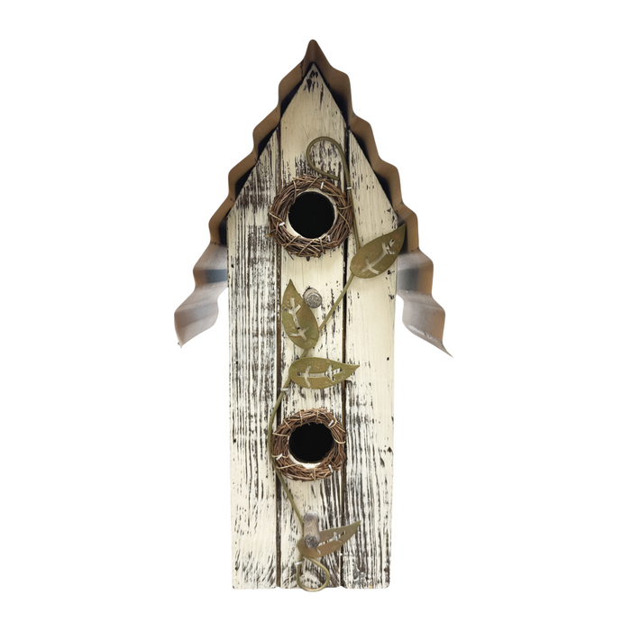 13" Cream Birdhouse with Rusted Roof