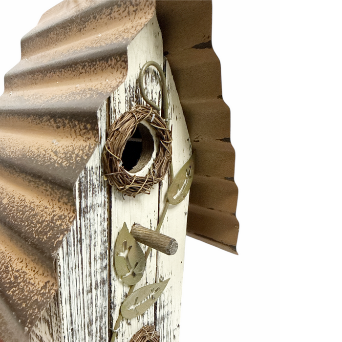 13" Cream Birdhouse with Rusted Roof