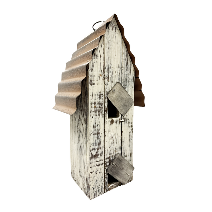 13" Cream Birdhouse with Rusted Roof