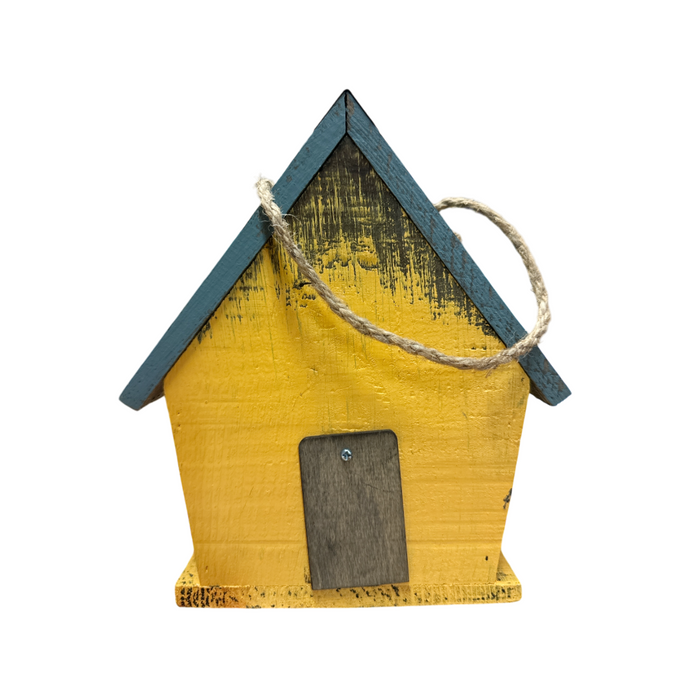 8.25" Tall Yellow Wooden Birdhouse With Appliques