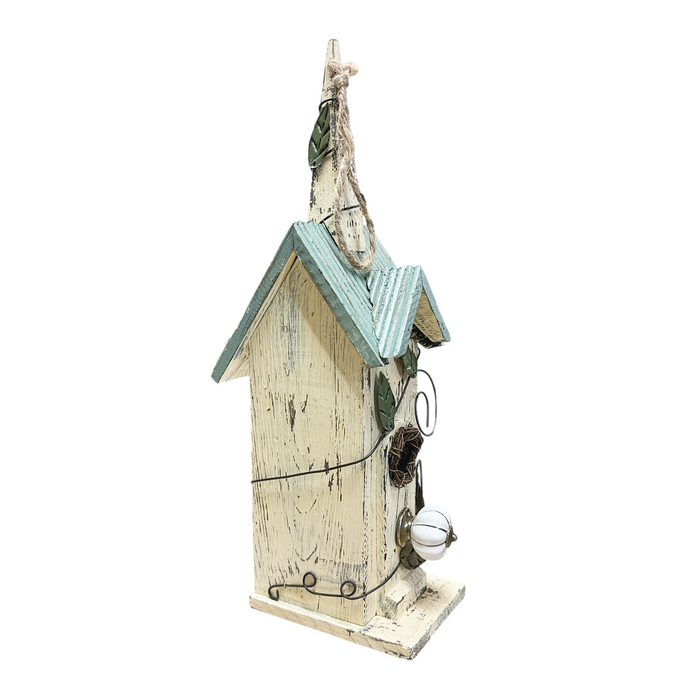 15.25" Tall Steeple Top Wooden Birdhouse-Cream