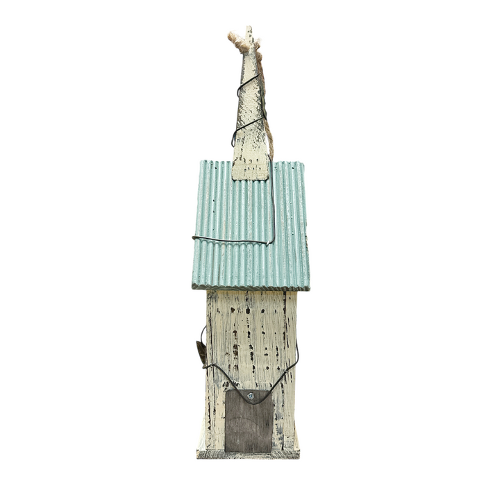 15.25" Tall Steeple Top Wooden Birdhouse-Cream