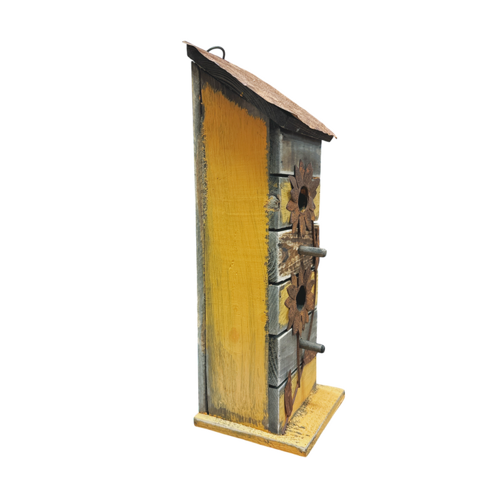 15.75" Rustic Yellow Wooden Birdhouse