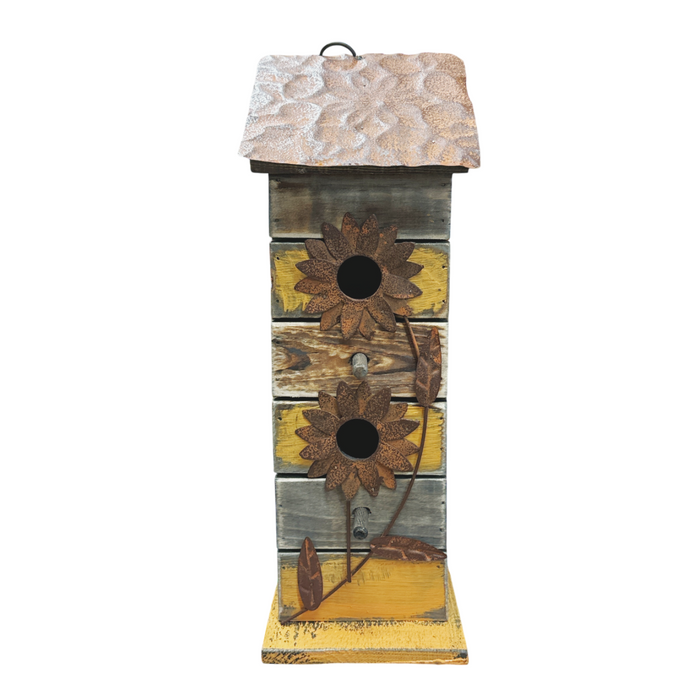 15.75" Rustic Yellow Wooden Birdhouse