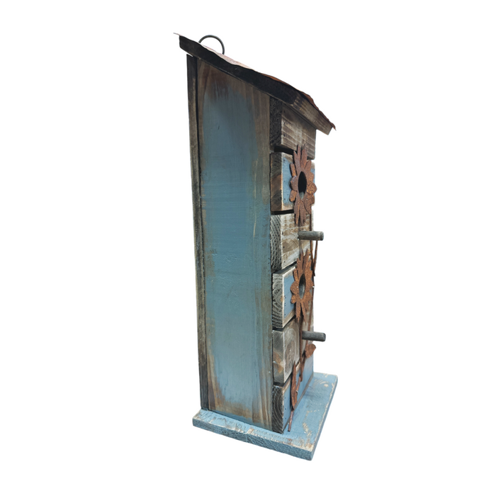 15.75" Rustic Blue Wooden Birdhouse