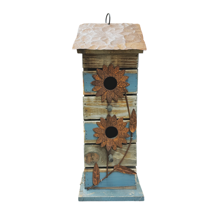 15.75" Rustic Blue Wooden Birdhouse