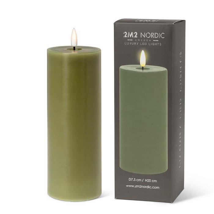 Green LED Flameless Pillar Candle - 3x8 Inch
