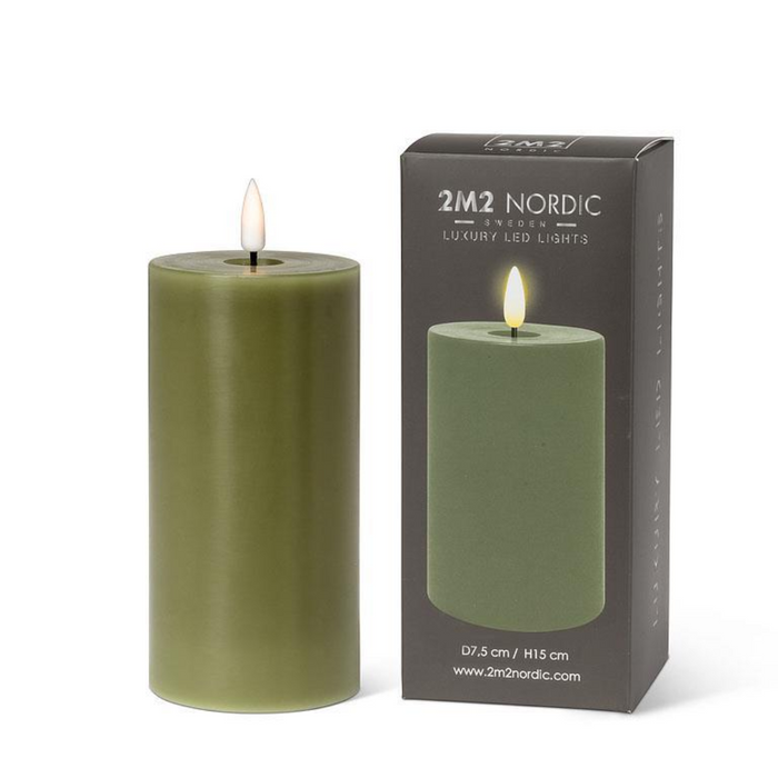 Green LED Flameless Pillar Candle - 3x6 Inch