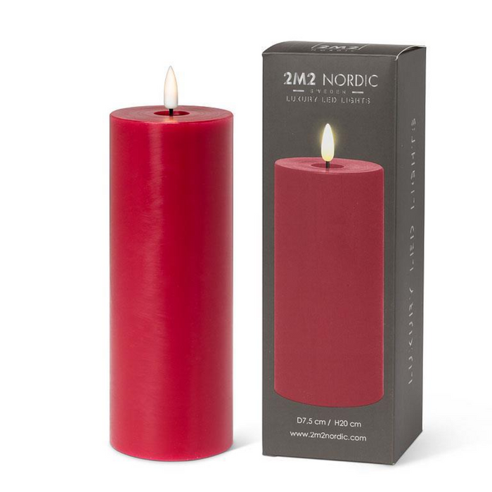 Red LED Flameless Pillar Candle - 3x8 Inch