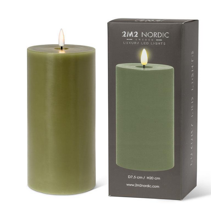 Green LED Flameless Pillar Candle - 4x8 Inch