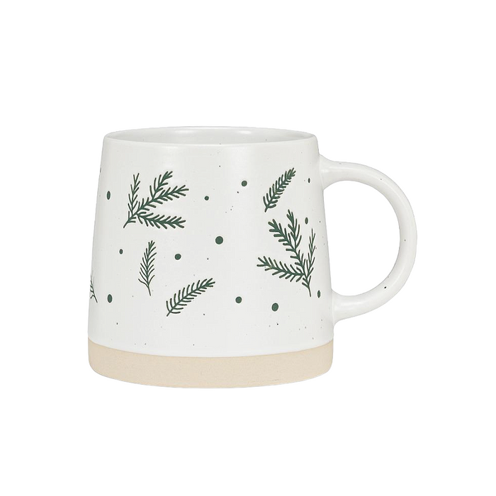 Wide Bottom Stoneware Mug - Pine Branches