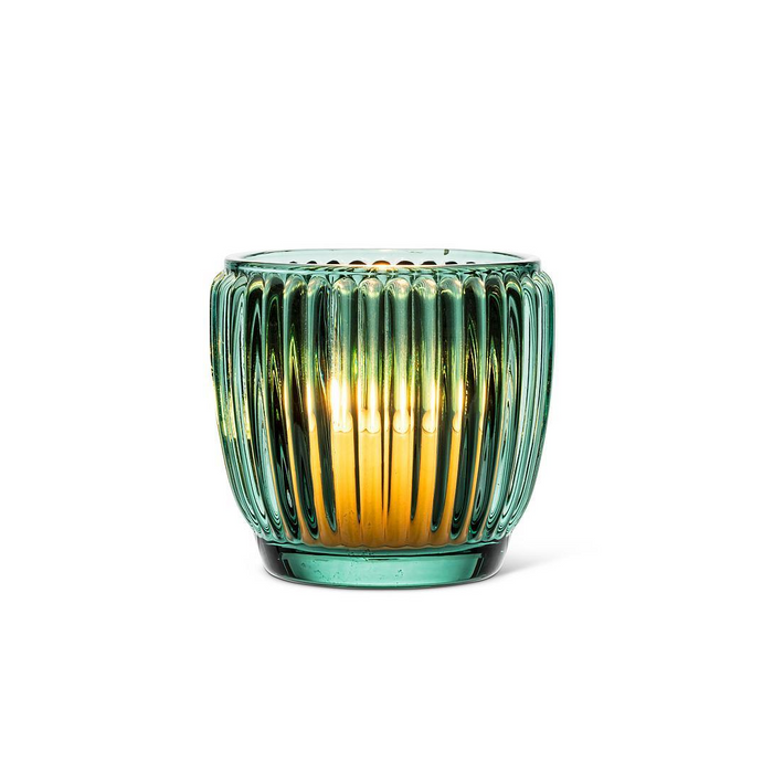 Small 3" Ribbed Votive Candle Holder - Green