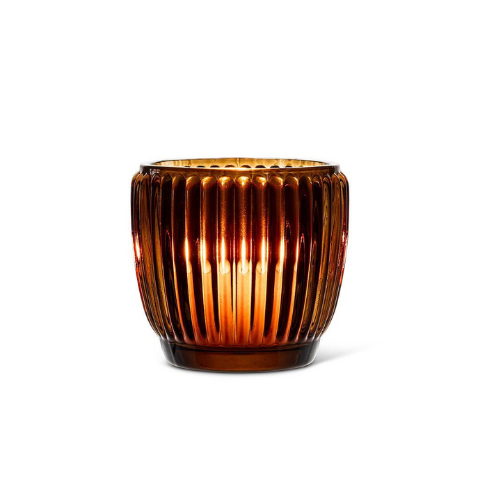 Small 3" Ribbed Votive Candle Holder - Brown