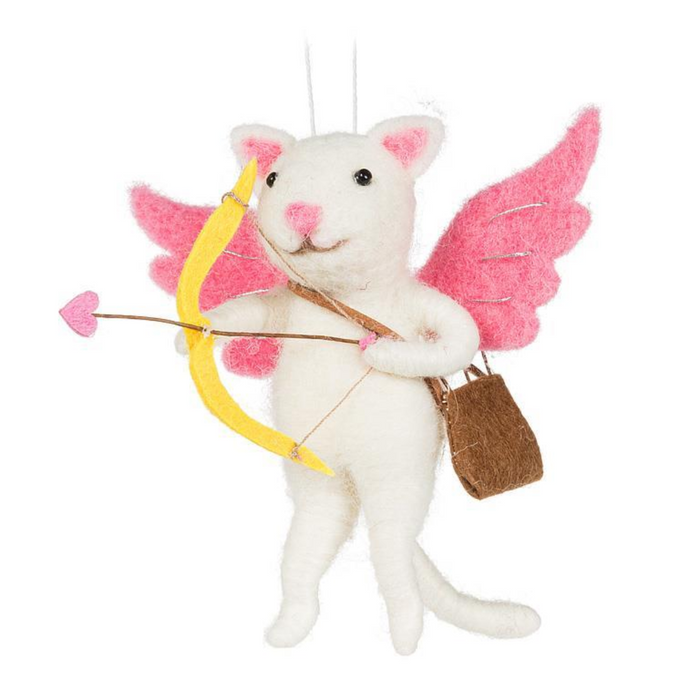 Cupid Cat With Bow & Arrow Felt Ornament