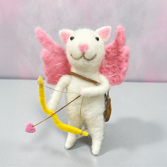 Cupid Cat With Bow & Arrow Felt Ornament