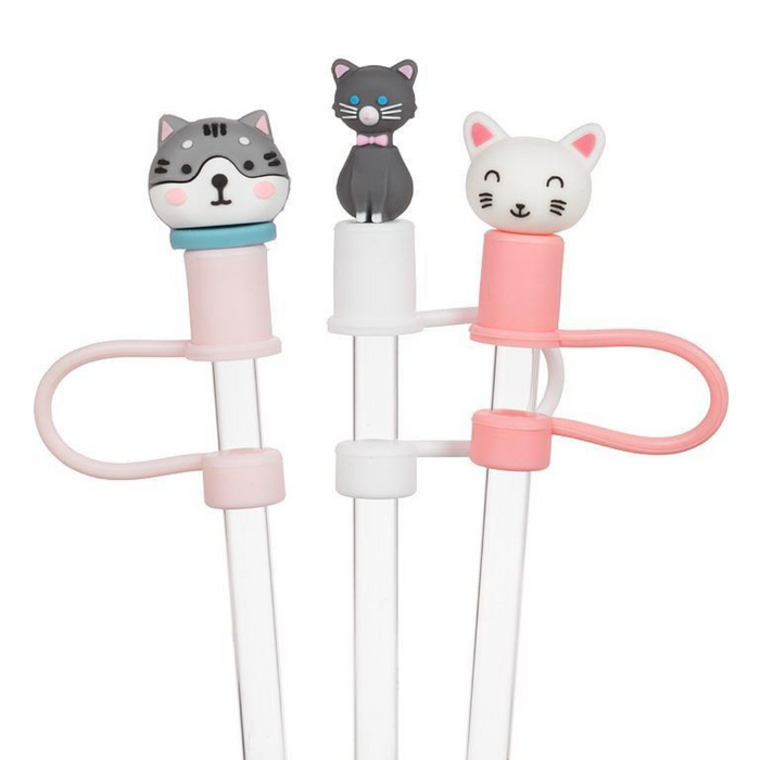 13" Jumbo Straws with Cat Caps - Set of 3