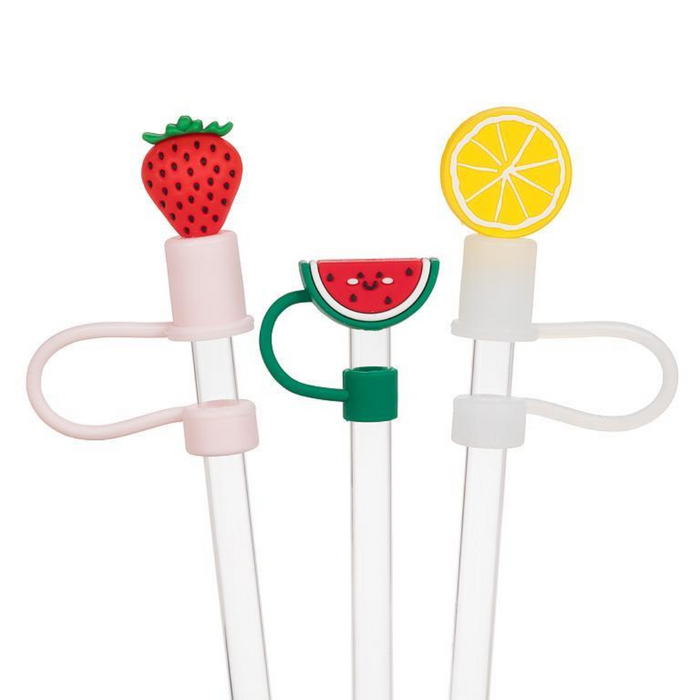 13" Jumbo Straws with Fruit Caps - Set of 3