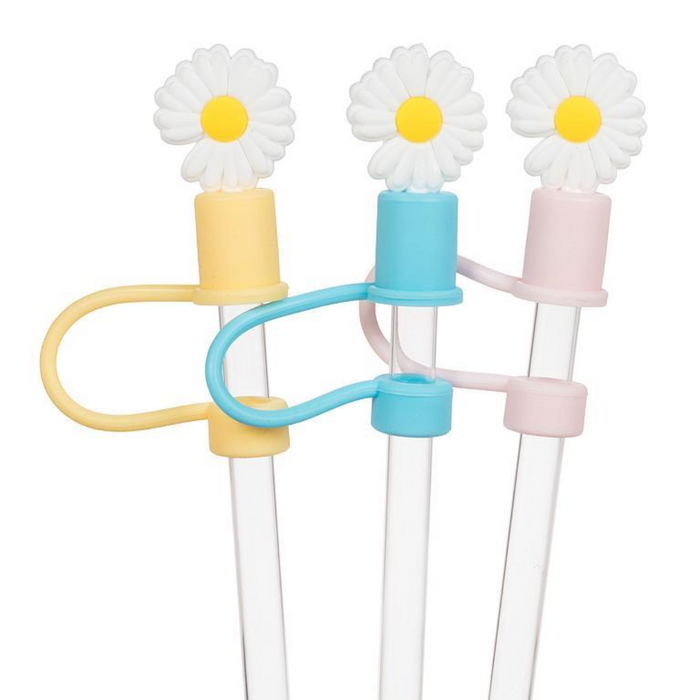 13" Jumbo Straws with Daisy Caps - Set of 3