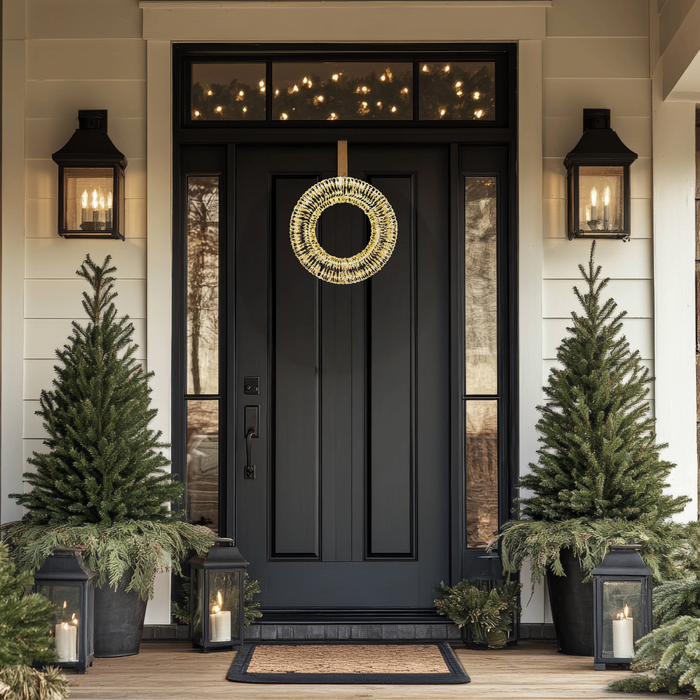 16" Shiny Gold Ribbon LED Wreath - 480 Micro Lights