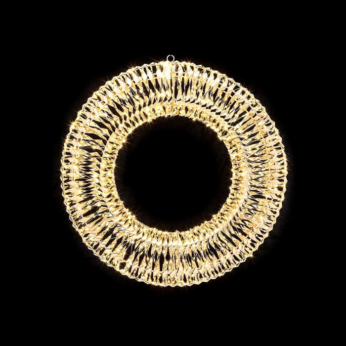 23" Shiny Gold Ribbon LED Wreath - 720 Micro Lights