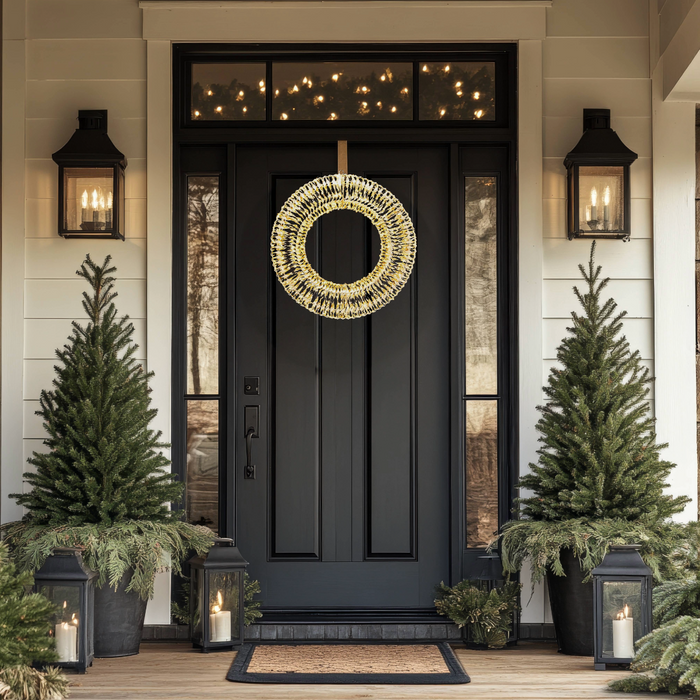 23" Shiny Gold Ribbon LED Wreath - 720 Micro Lights