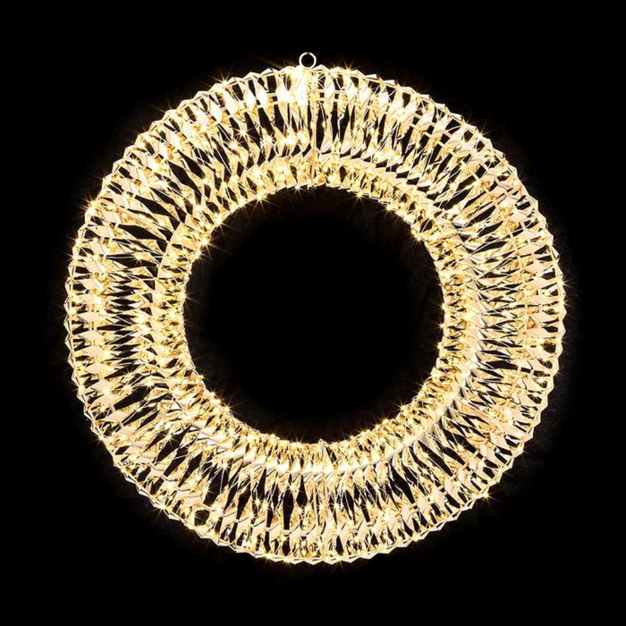 27" Shiny Gold Ribbon LED Wreath - 960 Micro Lights