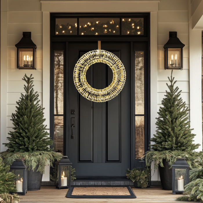 27" Shiny Gold Ribbon LED Wreath - 960 Micro Lights