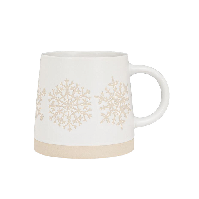 Wide Bottom Stoneware Mug - Snowflakes